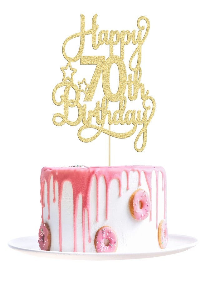 Ephlyn 1 Pack Happy 70th Birthday Cake Topper Gold Glitter 70 & Fabulous Cheers to 70 Years Old 70th Birthday Cake Pick for Celebrating 70th Birthday Anniversary Party Cake Decorations Supplies - Image 1